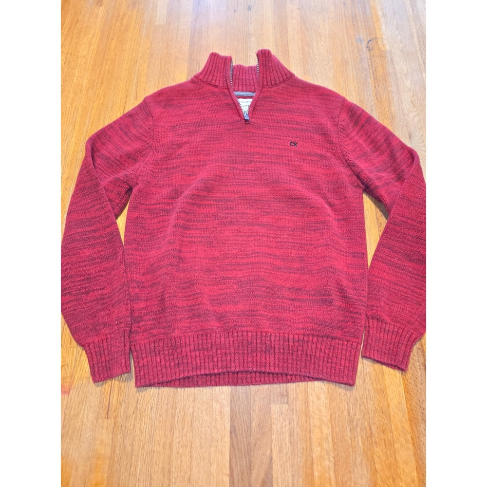 Calvin Klein Jeans Boys LG 14/16 Red Quarter Zip Mock Neck Cotton Knit Sweater